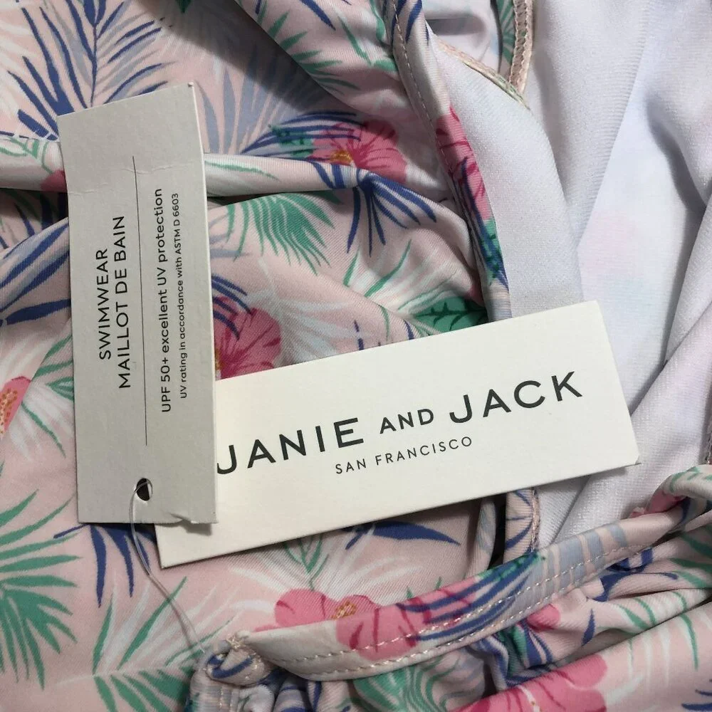 NWT Janie And Jack Swimsuit Girls Floral One-Shoulder Sz 10 Protection